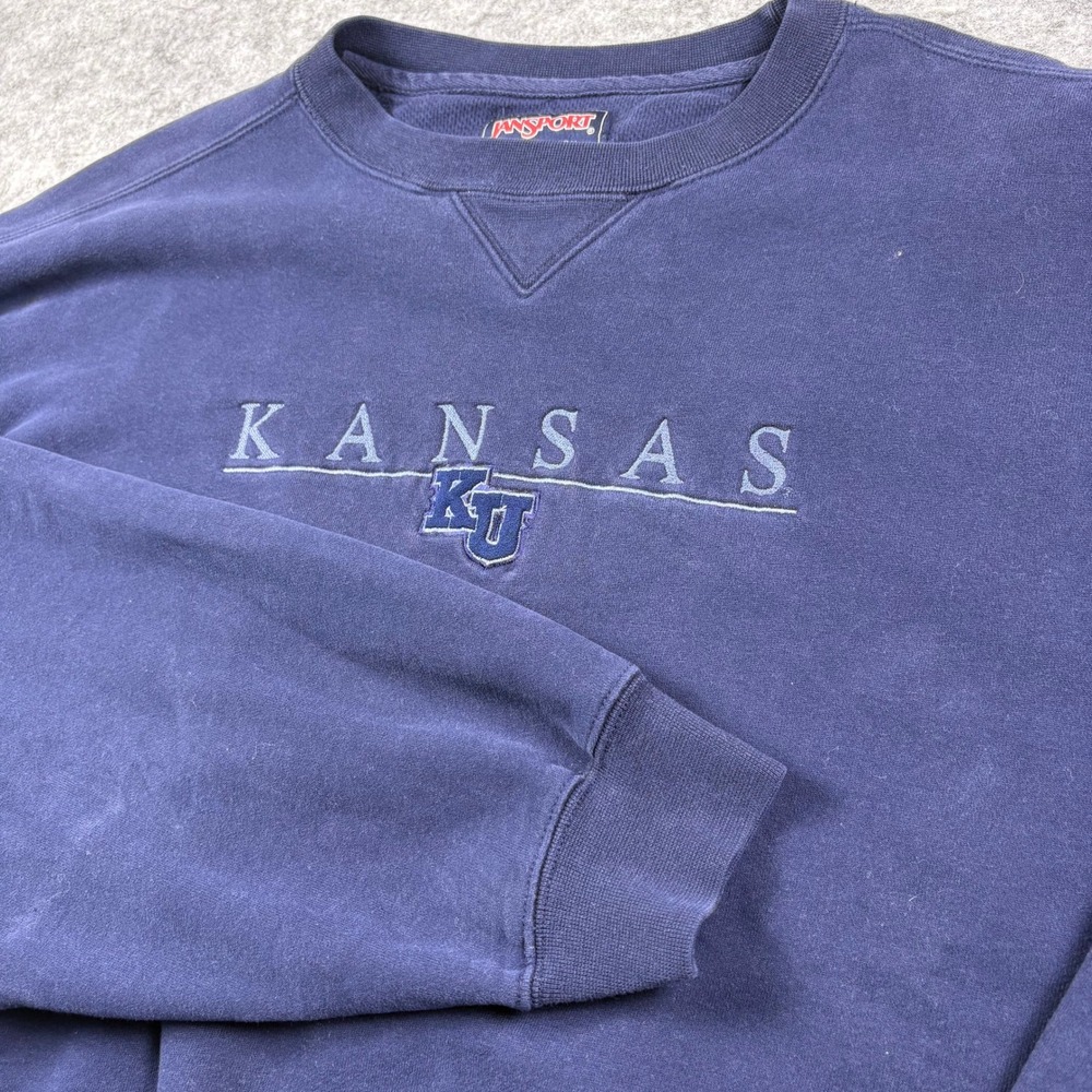 Vintage JanSport Kansas Jayhawks Sweatshirt XXL Navy Blue Embroidered Pullover